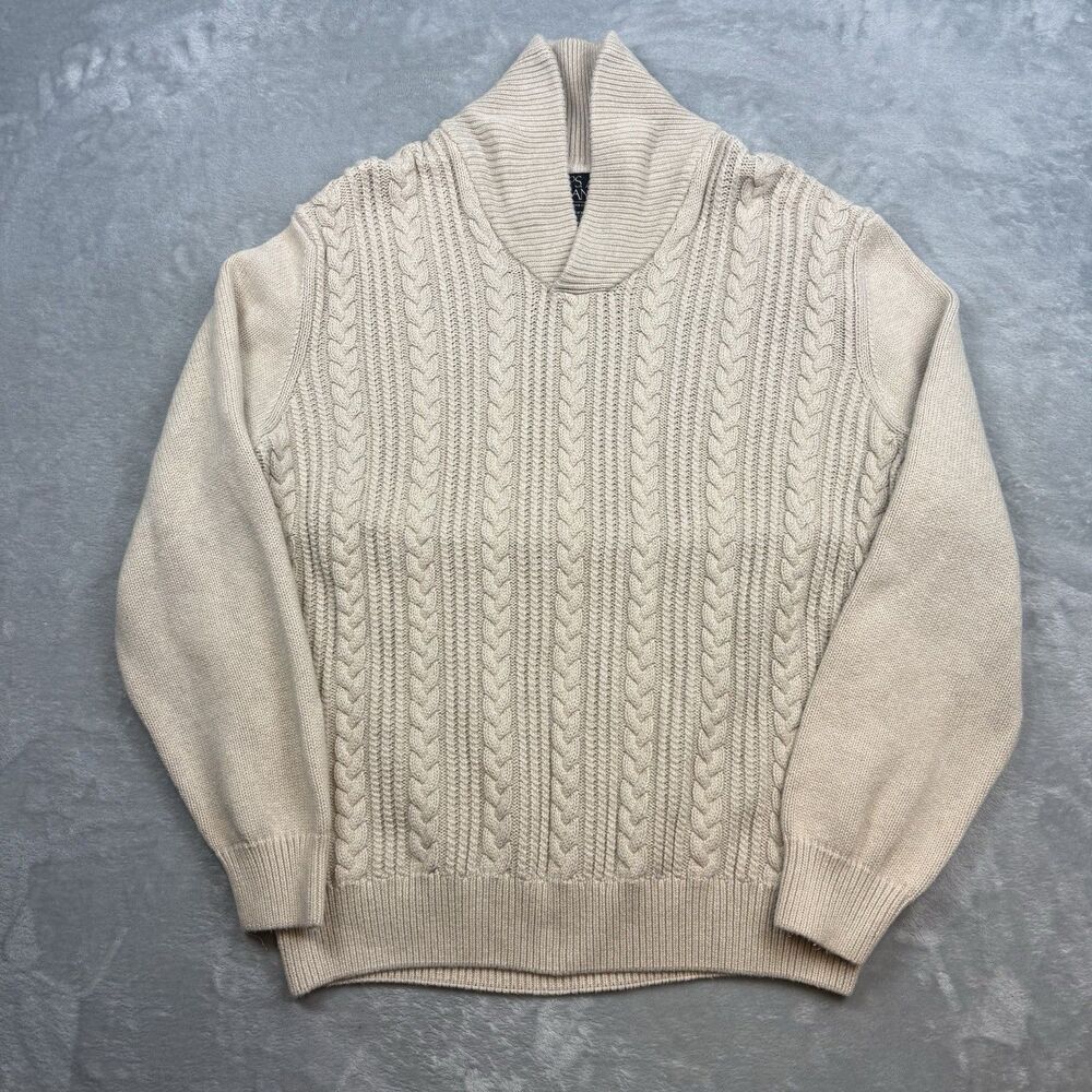 Jos A Bank Executive Collection Mens XXL Beige Cable Knit Shawl Collar